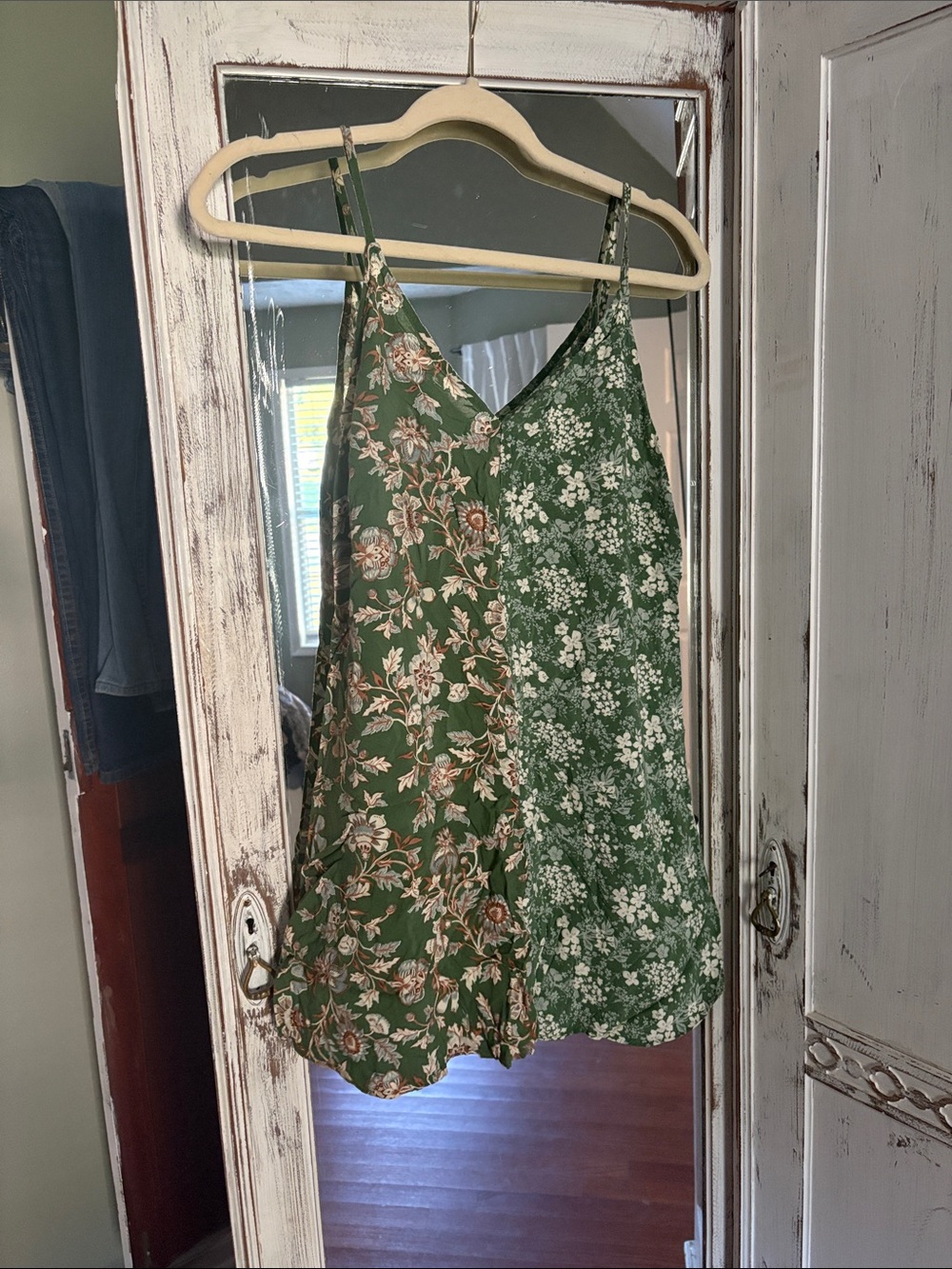 Green Floral Two-Print Slip Dress